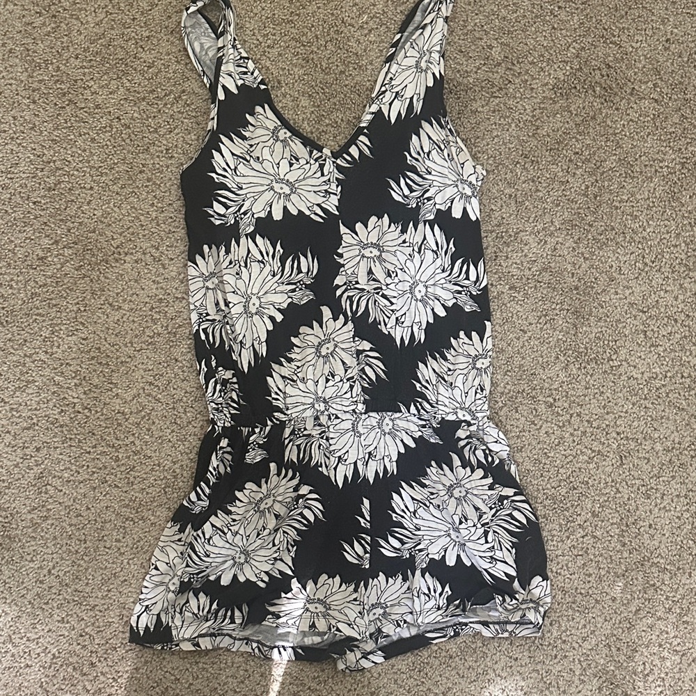 Floral Black and White Romper